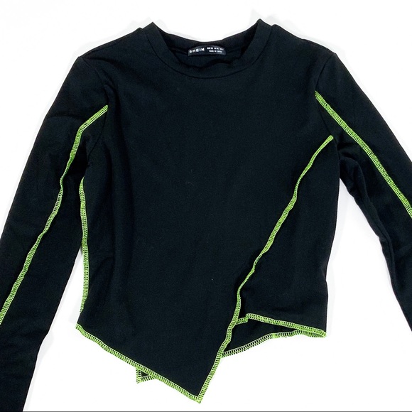 Womens asymmetrical black & lime green long sleeve - Picture 2 of 8
